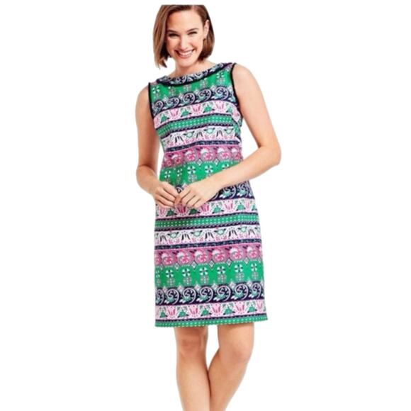 Talbots Fringe Paisley Geometric Print Sleeveless Sheath Dress Size 16P Lined